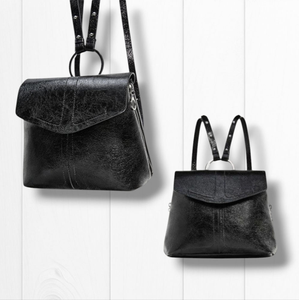 Zara TRF Women's Black Metallic Small Backpack Bag With Ring
